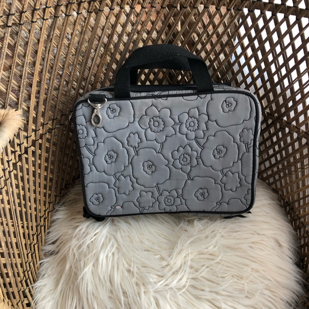 Thirty One Grey Quilted Floral Cosmetic Bag